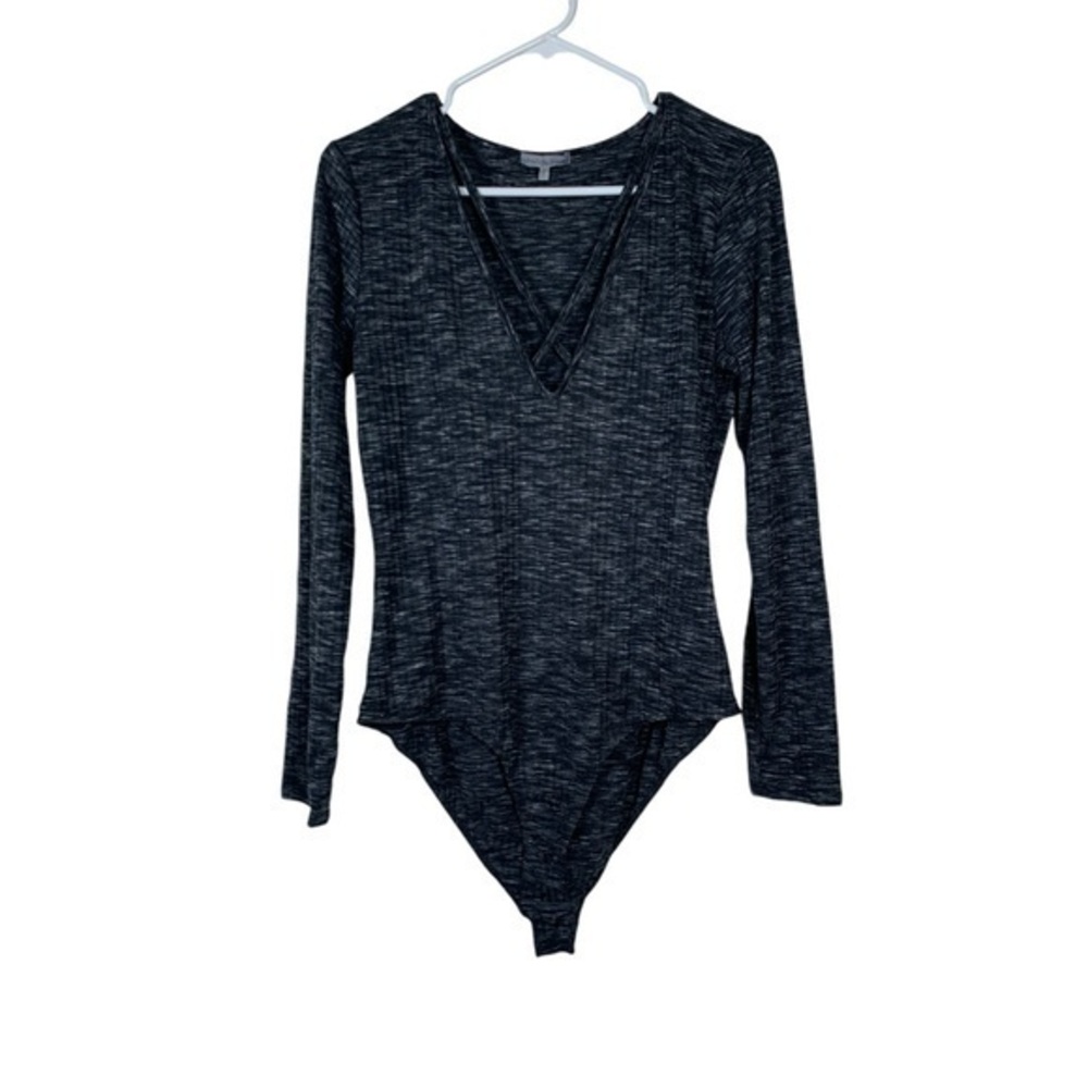Charlotte Russe Gray V-Neck Long Sleeve Bodysuit Size Large EUC #DS-1535